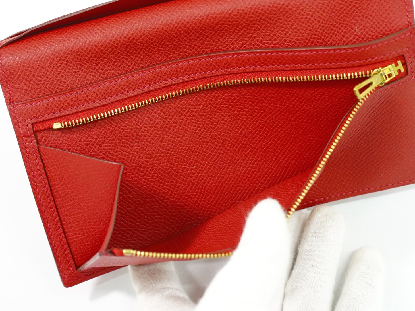 Hermes Bearn Wallet Epsom, RED, LEATHER, Wallets