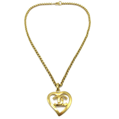 Chanel CC Heart Pendant Necklace Metal, GOLD, GOLD_PLATED, Necklace