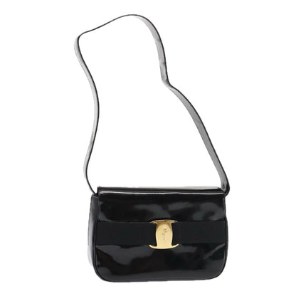 Salvatore Ferragamo Vala Shoulder Bag Patent Leather, BLACK, PATENT_LEATHER, Shoulder bag
