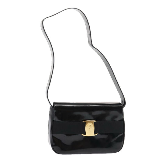 Salvatore Ferragamo Vala Shoulder Bag Patent Leather, BLACK, PATENT_LEATHER, Shoulder bag