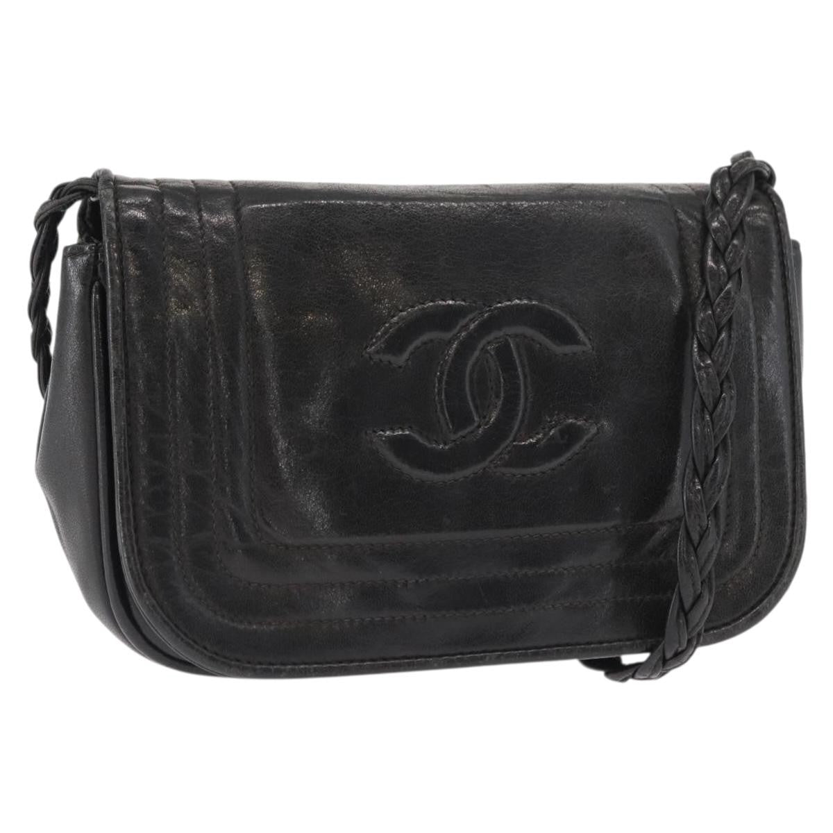 Chanel Vintage CC Stitch Flap Bag Leather, BLACK, LEATHER, Shoulder bag