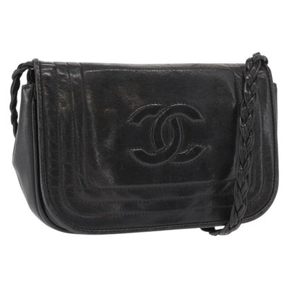 Chanel Vintage CC Stitch Flap Bag Leather, BLACK, LEATHER, Shoulder bag