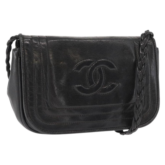 Chanel Vintage CC Stitch Flap Bag Leather, BLACK, LEATHER, Shoulder bag