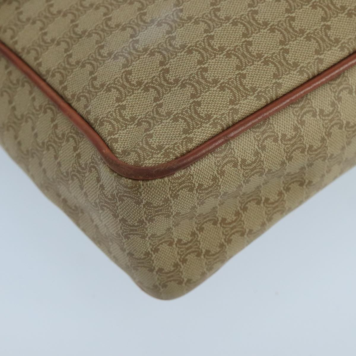 Celine Vintage Macadam Circle Logo Shoulder Bag Canvas and Leather, BEIGE, CANVAS, Shoulder bag