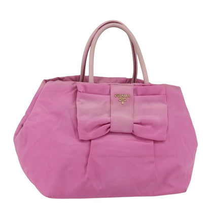 Prada Bow Tote Tessuto with Leather, PINK, NYLON, Tote bag