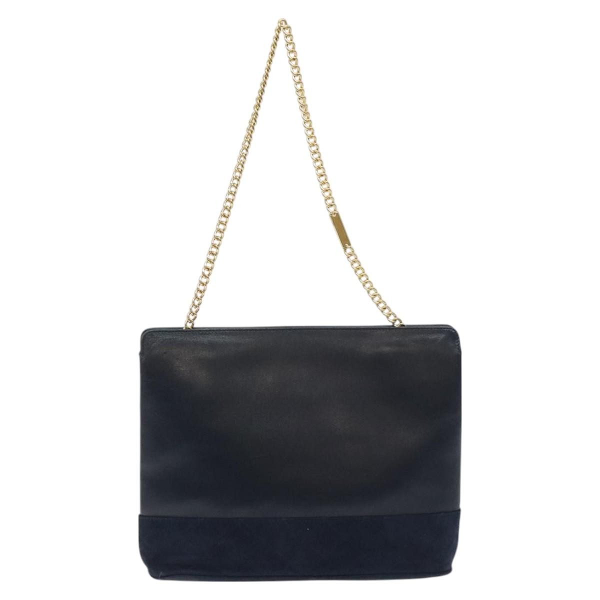 Salvatore Ferragamo Vintage Chain Shoulder Bag Leather, NAVY, LEATHER, Shoulder bag