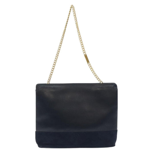 Salvatore Ferragamo Vintage Chain Shoulder Bag Leather, NAVY, LEATHER, Shoulder bag
