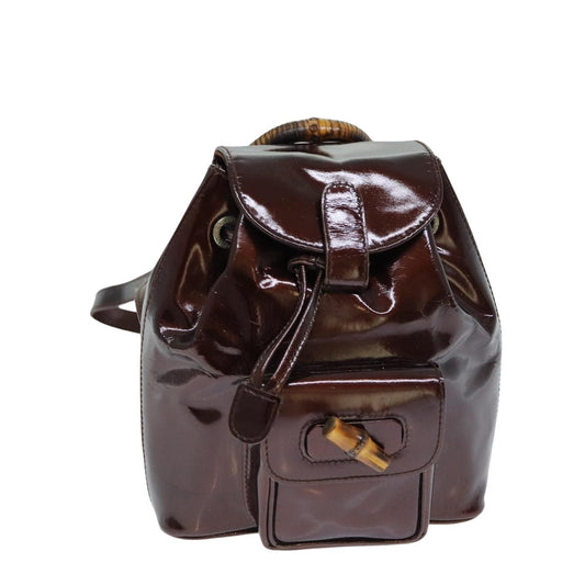 Gucci Vintage Bamboo Backpack Patent, BROWN, PATENT_LEATHER, Backpack