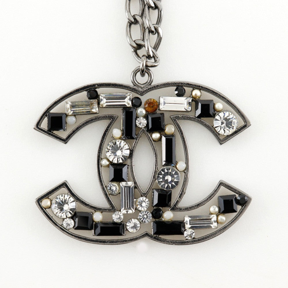 Chanel CC Pendant Necklace Metal with Crystals, SILVER, METAL, Necklace