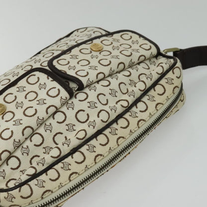 Celine Vintage Macadam Shoulder Bag Canvas and Leather, WHITE, CANVAS, Clutche & pouche