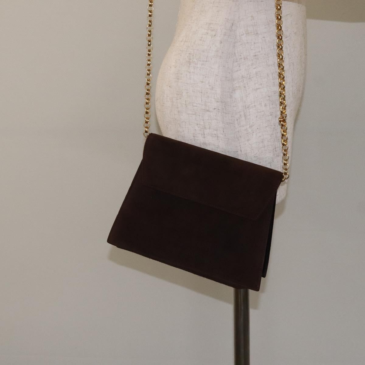 Salvatore Ferragamo Vintage Flap Chain Shoulder Bag Leather, BROWN, SUEDE, Shoulder bag