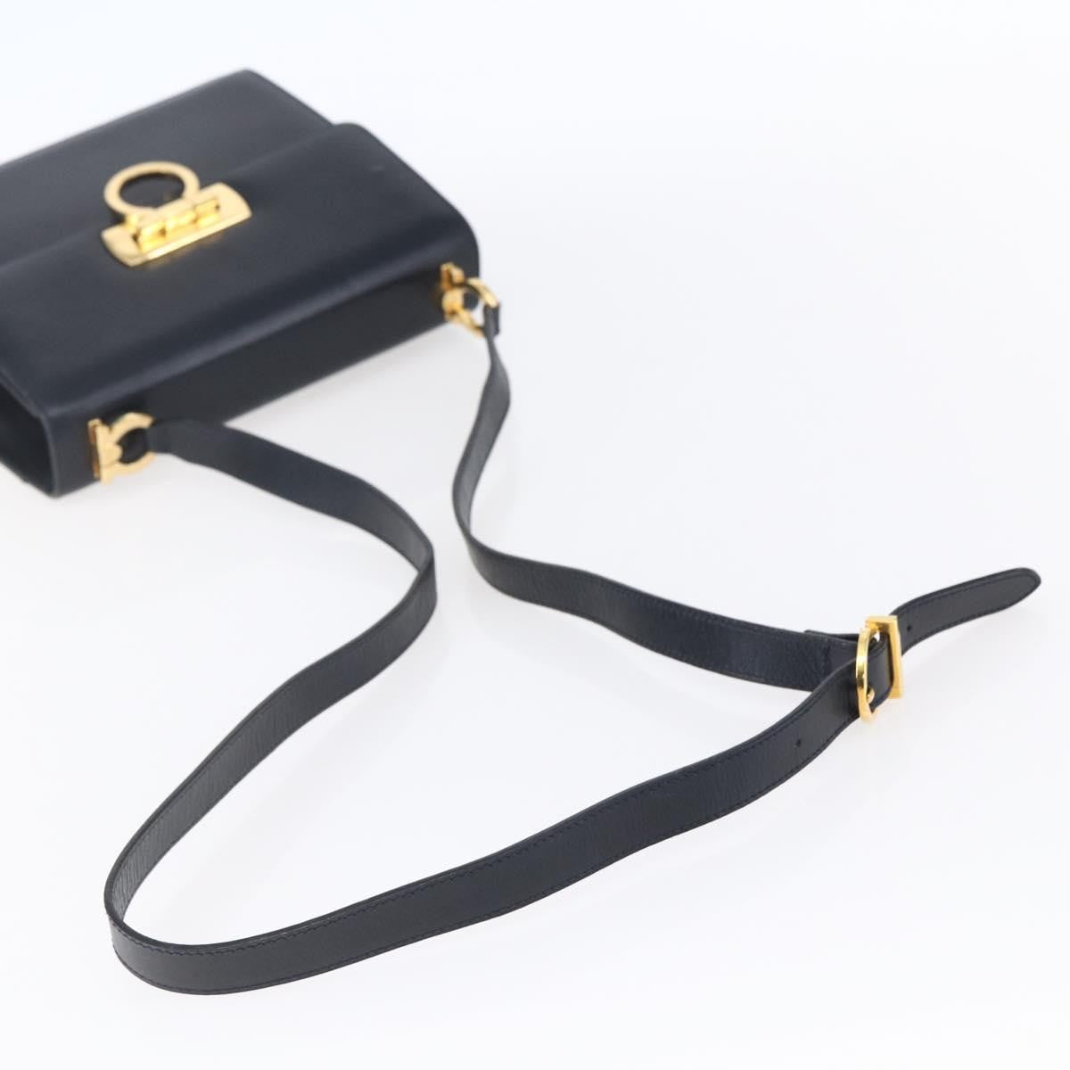 Salvatore Ferragamo Gancini Shoulder Bag Leather, NAVY, LEATHER, Shoulder bag