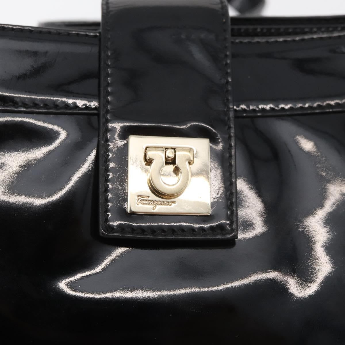 Salvatore Ferragamo Gancini Shoulder Bag Patent Leather, Black, Patent Leather, Shoulder Bag