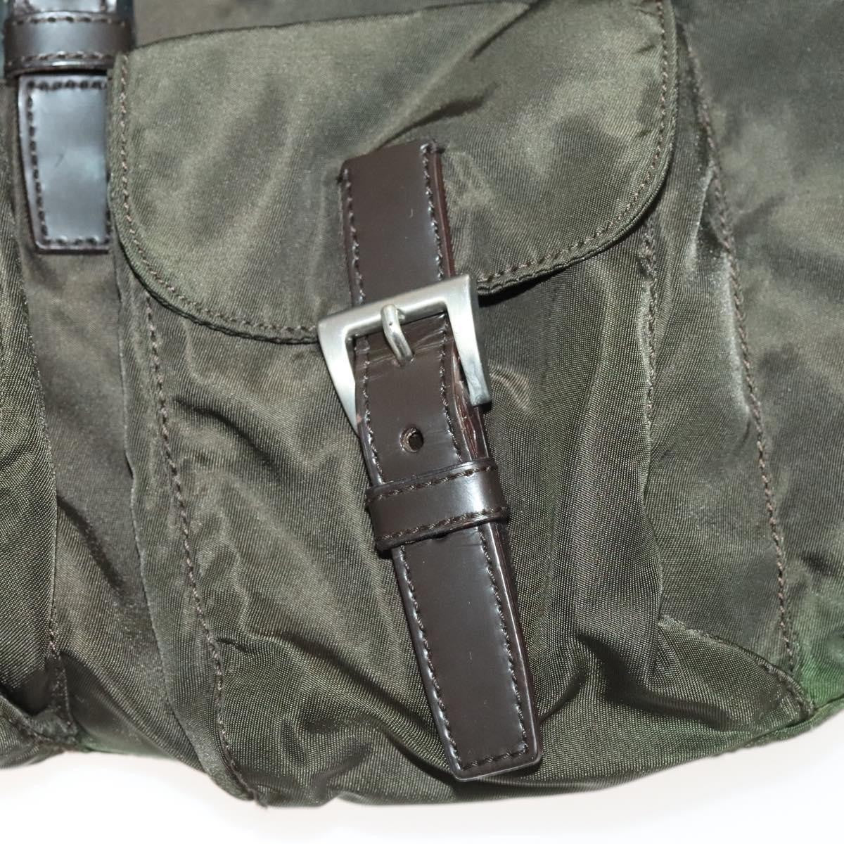 Prada Double Pocket Drawstring Backpack Nylon with Studded Detail, KHAKI, NYLON, Backpack