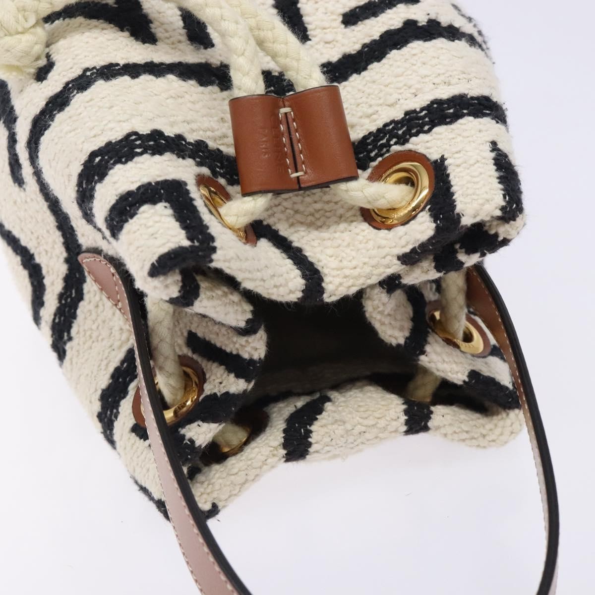 Celine Teen Drawstring Plein Soleil Bucket Bag Canvas with Leather, WHITE, CANVAS, Crossbody bag