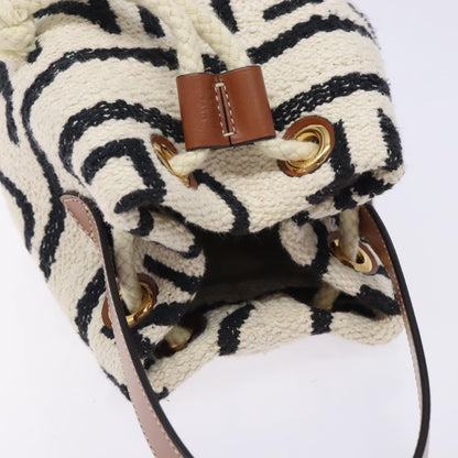 Celine Teen Drawstring Plein Soleil Bucket Bag Canvas with Leather, WHITE, CANVAS, Crossbody bag