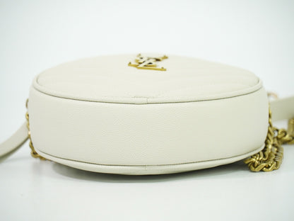 Saint Laurent Vinyle Round Camera Bag Matelasse Chevron Leather, WHITE, LEATHER, Crossbody bag