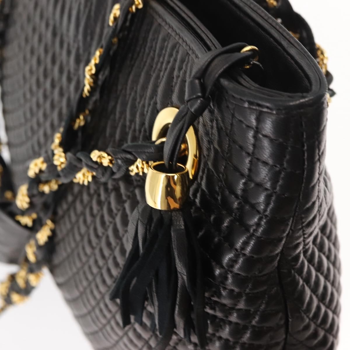 Bally Vintage Chain Shoulder Bag Quilted Leather, BLACK, LEATHER, Shoulder bag