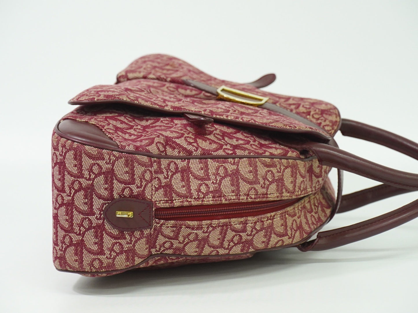 Christian Dior Vintage Saddle Bowler Bag Diorissimo Canvas, BURGUNDY, CANVAS, Handbag