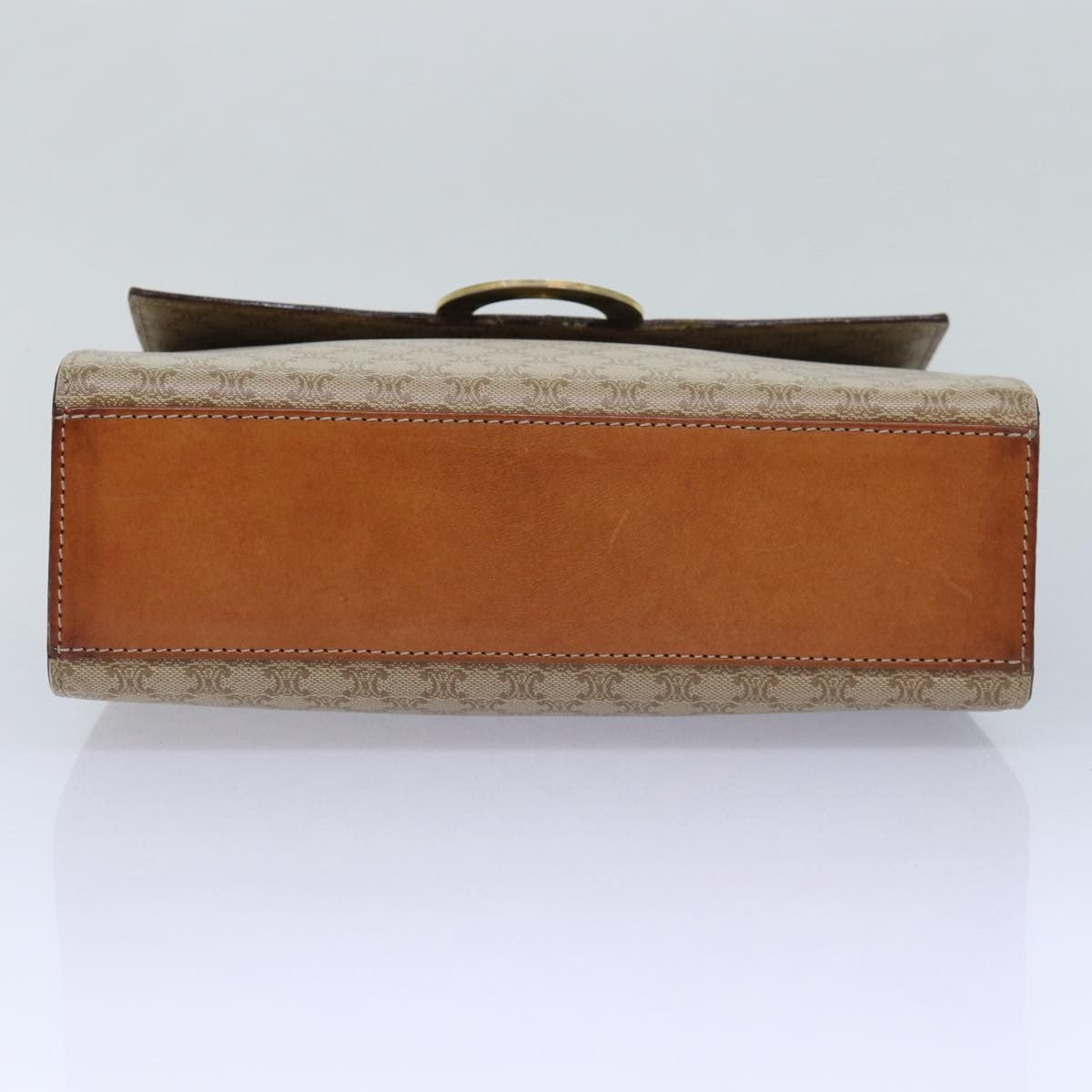 Celine Vintage Macadam Circle Logo Shoulder Bag Canvas and Leather, Beige, Canvas, Shoulder Bag