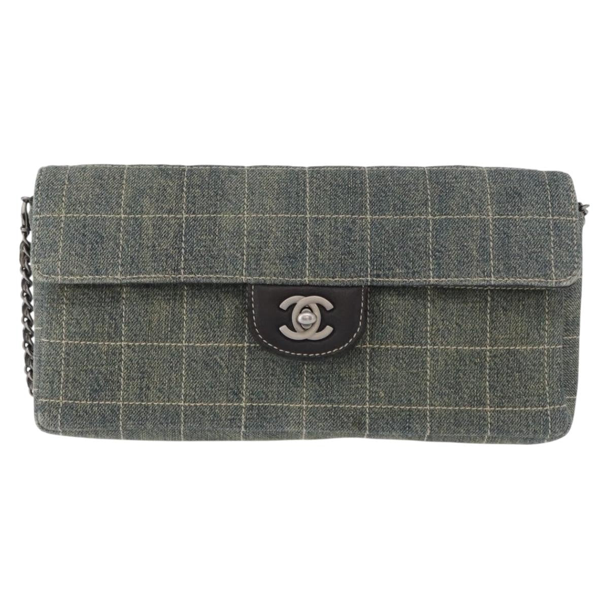 Chanel Chocolate Bar Flap Bag Quilted Denim, BLUE, DENIM_JEANS, Shoulder bag