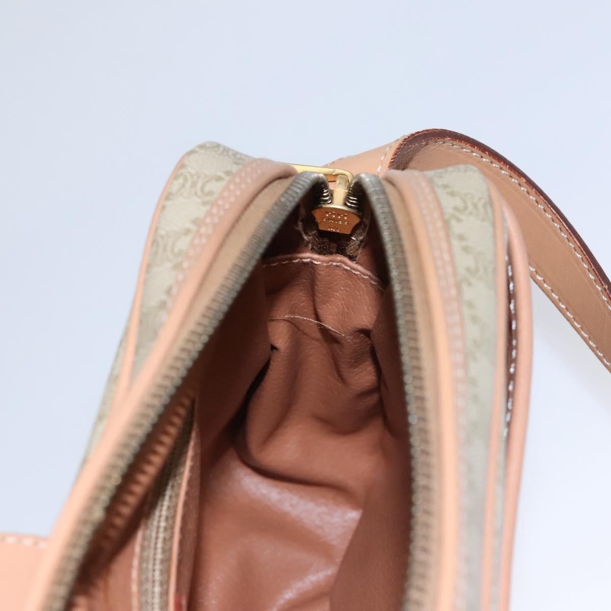 Celine Vintage Macadam Shoulder Bag Canvas and Leather, BEIGE, CANVAS, Shoulder bag