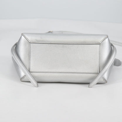 Celine Belt Bag Textured Leather, SILVER, LEATHER, Shoulder bag