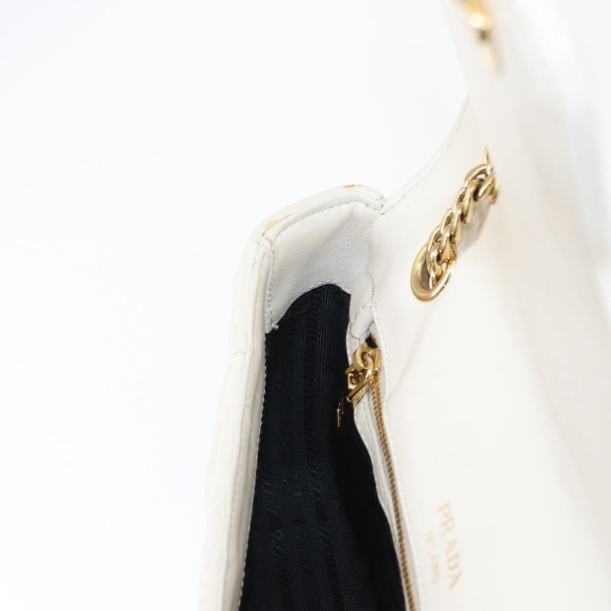 Prada Chain Flap Shoulder Bag Nappa Gaufre, WHITE, LEATHER, Shoulder bag