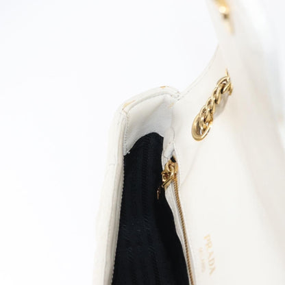 Prada Chain Flap Shoulder Bag Nappa Gaufre, WHITE, LEATHER, Shoulder bag