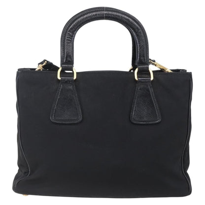Prada Convertible Top Handle Tote Tessuto with Vernice Saffiano Leather, BLACK, NYLON, Handbag