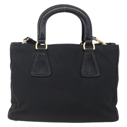 Prada Convertible Top Handle Tote Tessuto with Vernice Saffiano Leather, BLACK, NYLON, Handbag