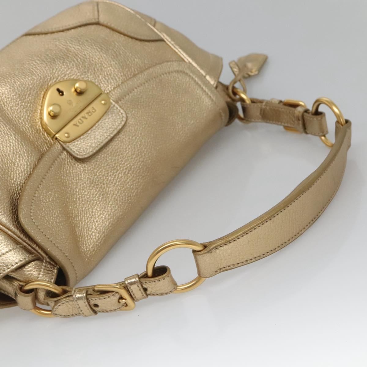 Prada Antic Pushlock Shoulder Bag Leather, GOLD, LEATHER, Shoulder bag