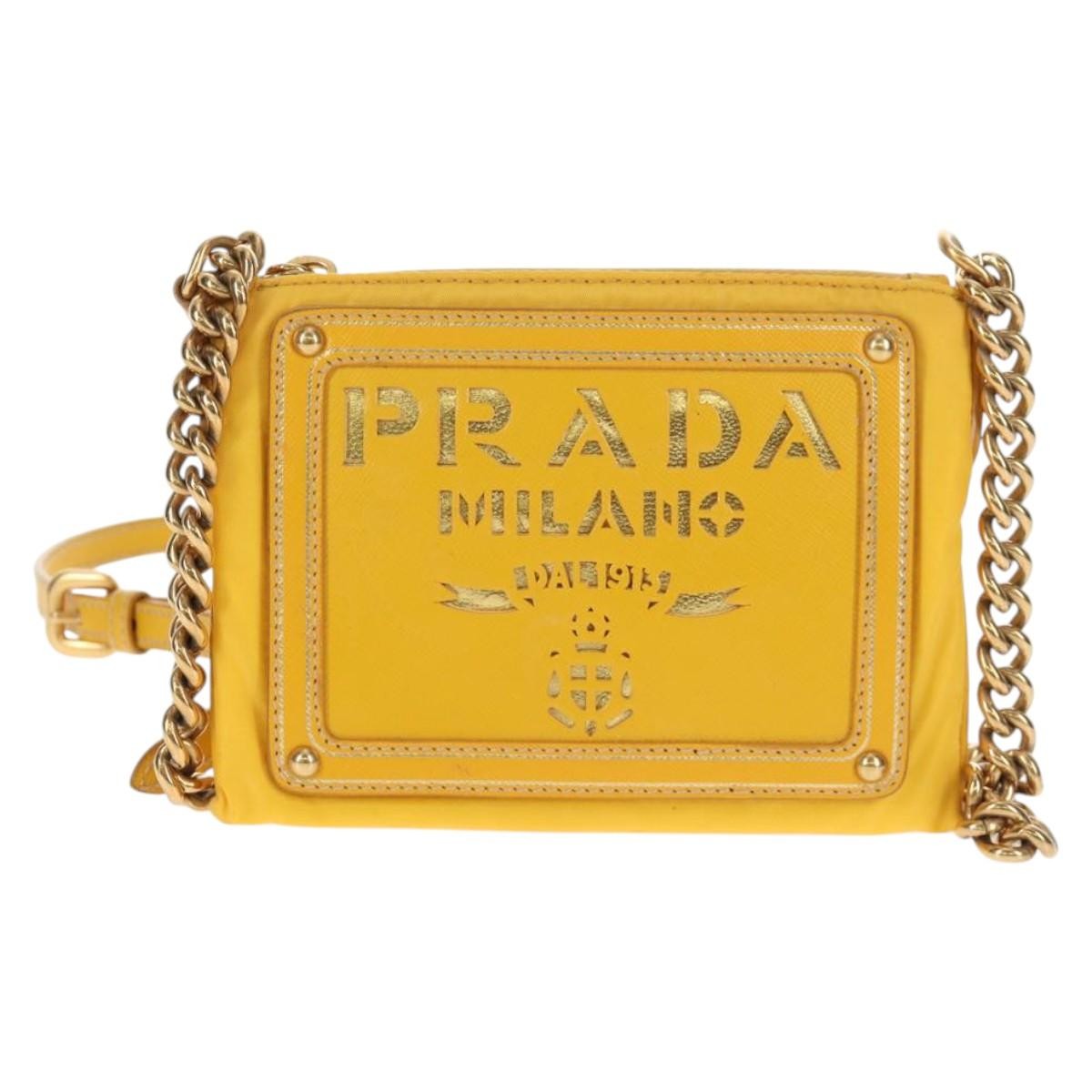 Prada Logo Chain Crossbody Bag Tessuto and Saffiano Leather, YELLOW, NYLON, Clutche & pouche