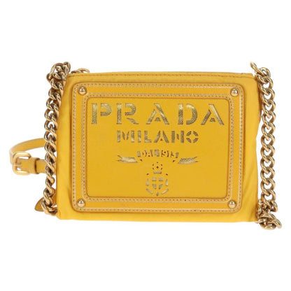 Prada Logo Chain Crossbody Bag Tessuto and Saffiano Leather, YELLOW, NYLON, Clutche & pouche