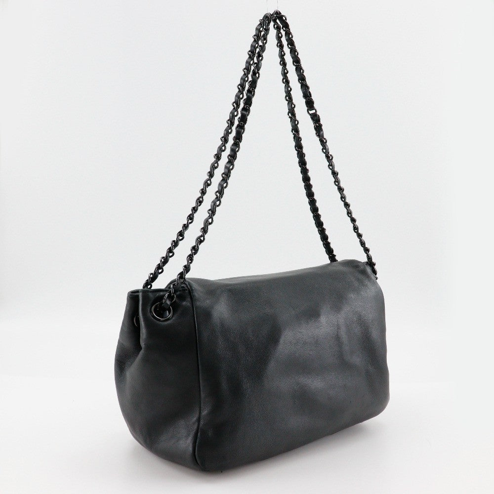 Chanel Studded CC Accordion Flap Bag Leather, BLACK, LEATHER, Handbag