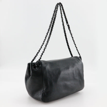 Chanel Studded CC Accordion Flap Bag Leather, BLACK, LEATHER, Handbag