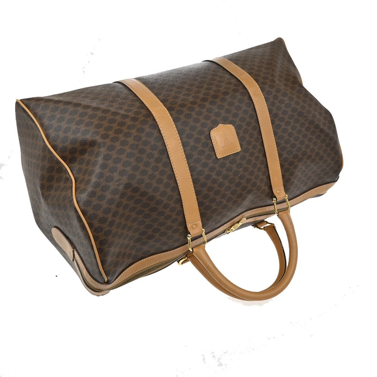 Celine Vintage Duffle Bag Macadam Coated Canvas, BROWN, PVC, Travel bag
