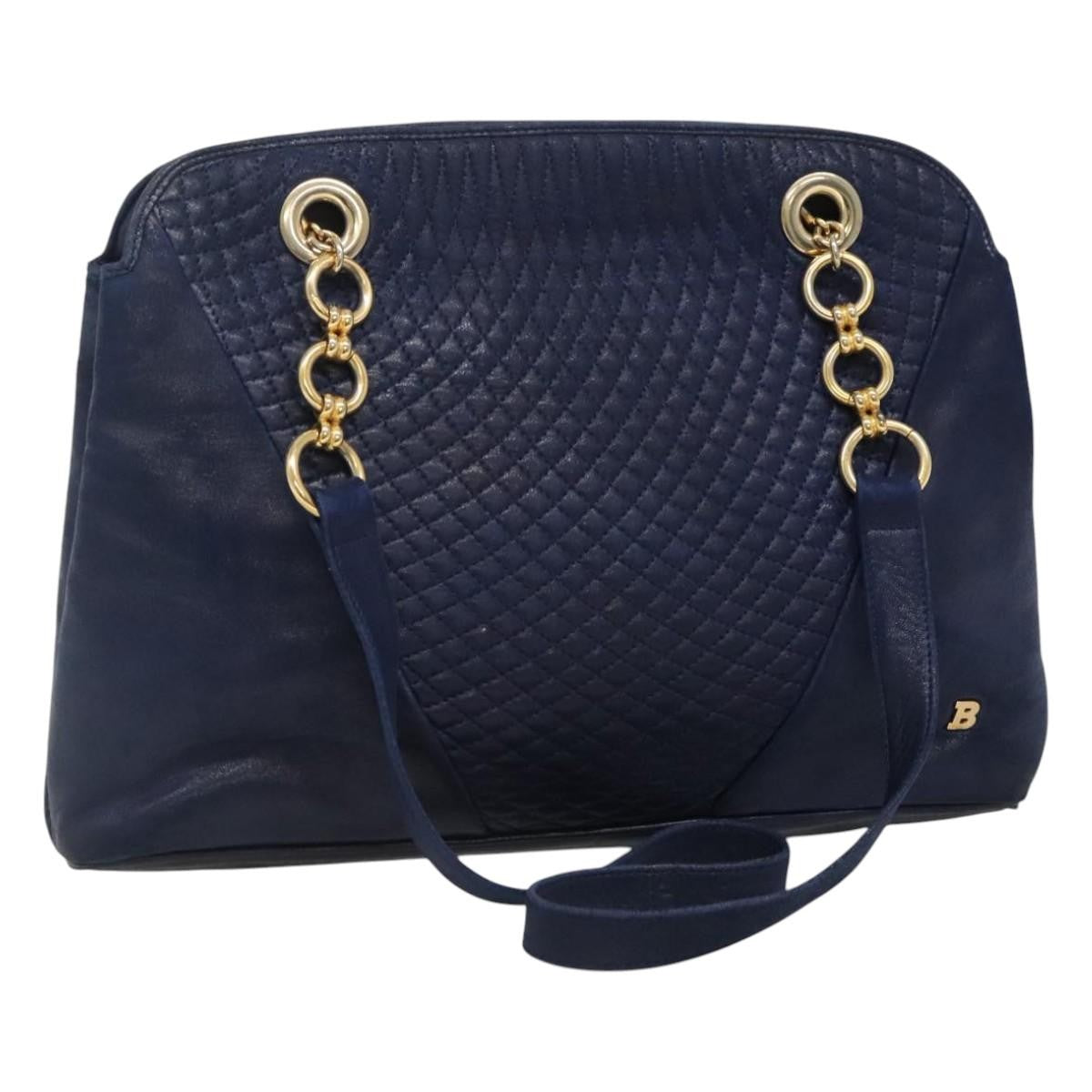 Bally Vintage Shoulder Bag Leather, NAVY, LEATHER, Shoulder bag