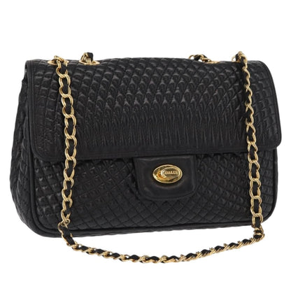 Bally Vintage Chain Shoulder Bag Quilted Leather, Black, Leather, Shoulder Bag