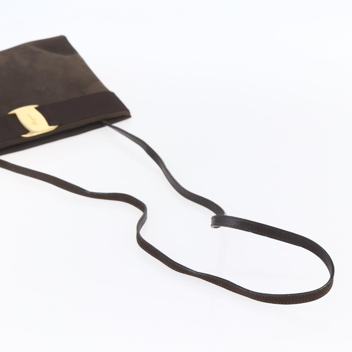 Salvatore Ferragamo Vala Shoulder Bag Suede, BROWN, SUEDE, Shoulder bag