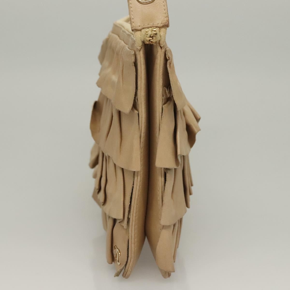 Chanel Ruffle Chain Pochette Lambskin, BEIGE, LEATHER, Clutche & pouche