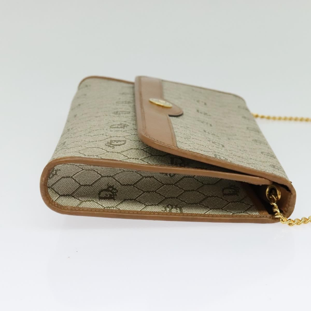 Christian Dior Vintage Honeycomb chain Canvas, BEIGE, CANVAS, Handbag