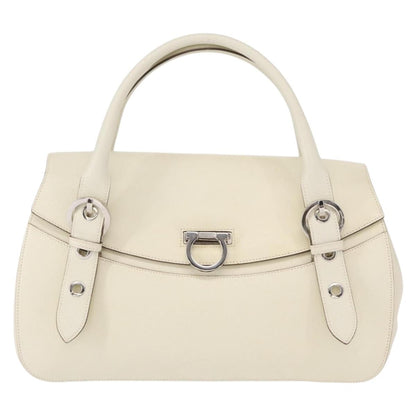 Salvatore Ferragamo Gancini Shoulder Bag Leather, WHITE, LEATHER, Shoulder bag