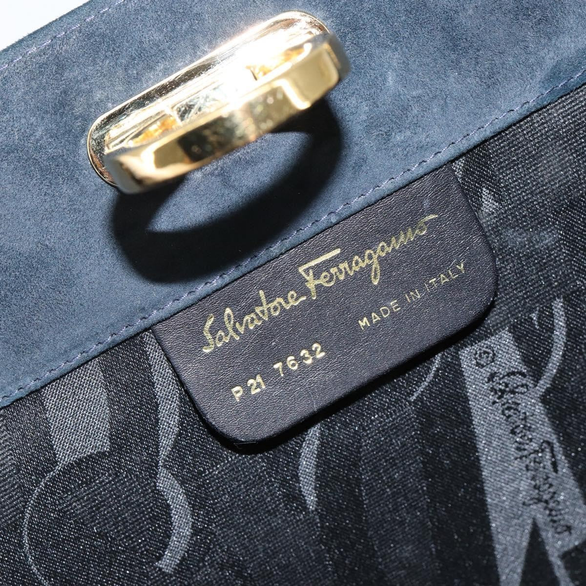 Salvatore Ferragamo Gancini Chain Shoulder bag Suede, NAVY, SUEDE, Shoulder bag