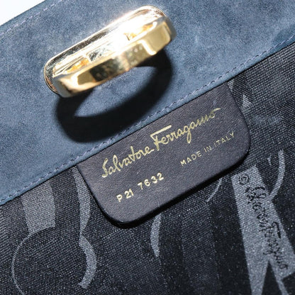 Salvatore Ferragamo Gancini Chain Shoulder bag Suede, NAVY, SUEDE, Shoulder bag