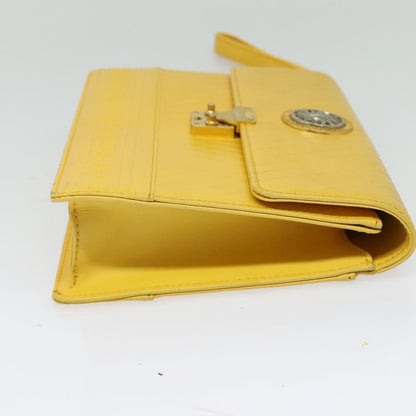 Versace Wristlet Pouch Leather, YELLOW, LEATHER, Clutche & pouche