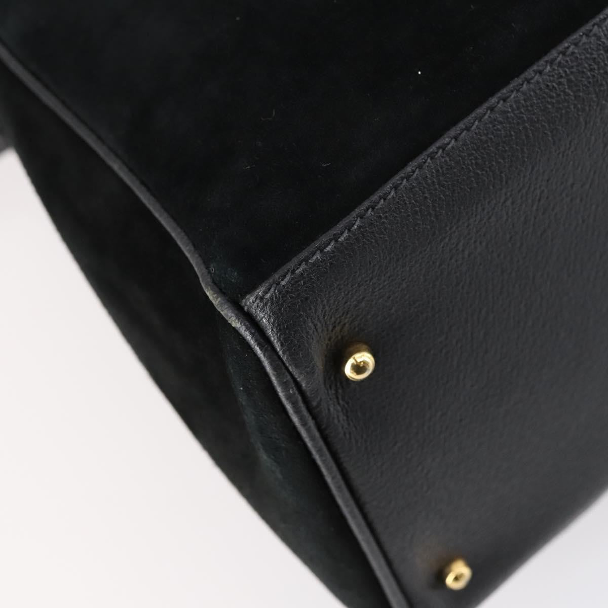 Gucci Vintage Bamboo Handle Bag Suede, BLACK, SUEDE, Handbag