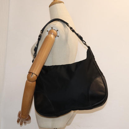 Prada Zip Hobo Tessuto with Leather, BLACK, NYLON, Shoulder bag