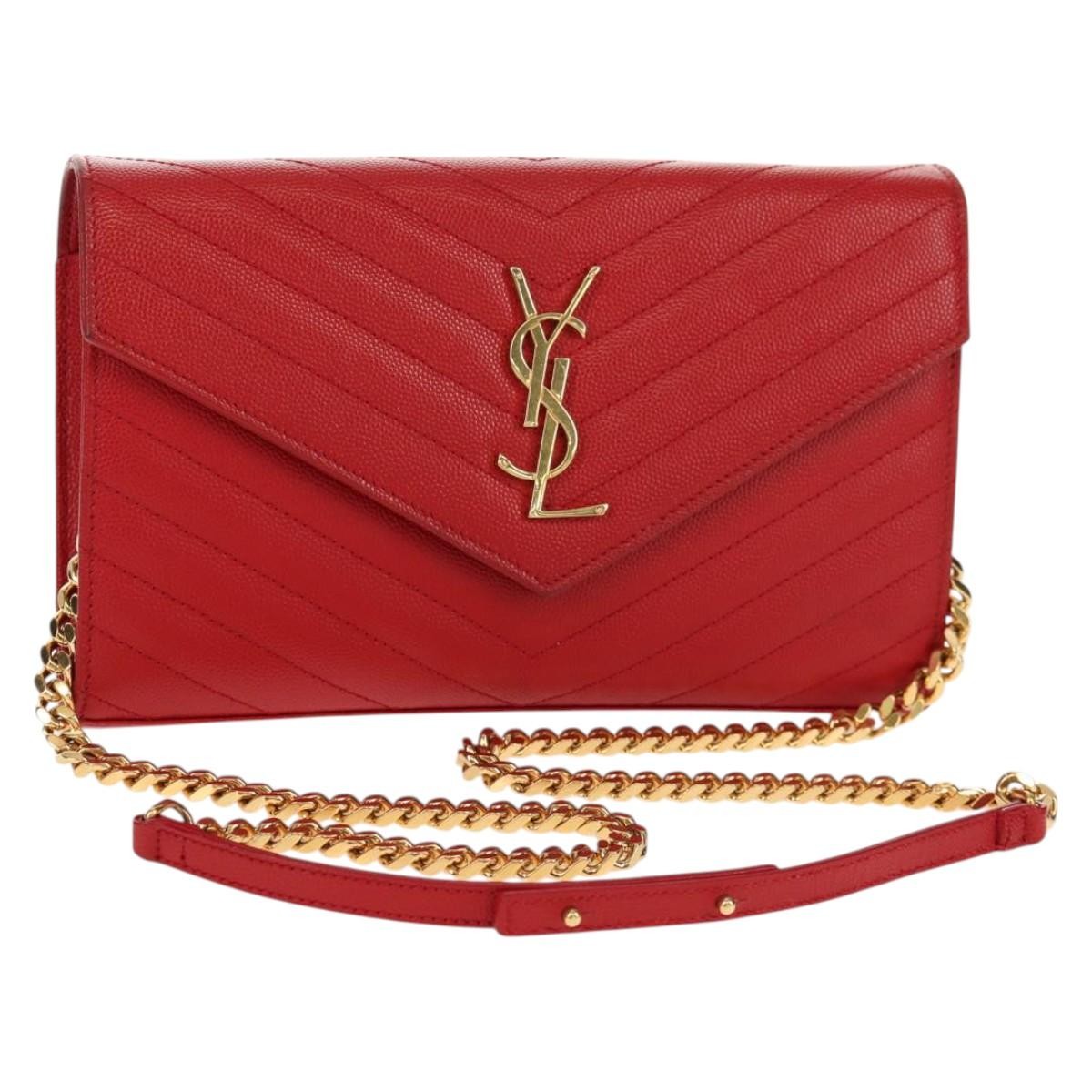 Saint Laurent Cassandra Wallet on Strap leather, RED, LEATHER, Shoulder bag