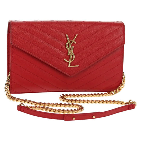 Saint Laurent Cassandra Wallet on Strap leather, RED, LEATHER, Shoulder bag
